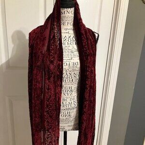 Burgundy burnout velvet scarf by Ralph Lauren